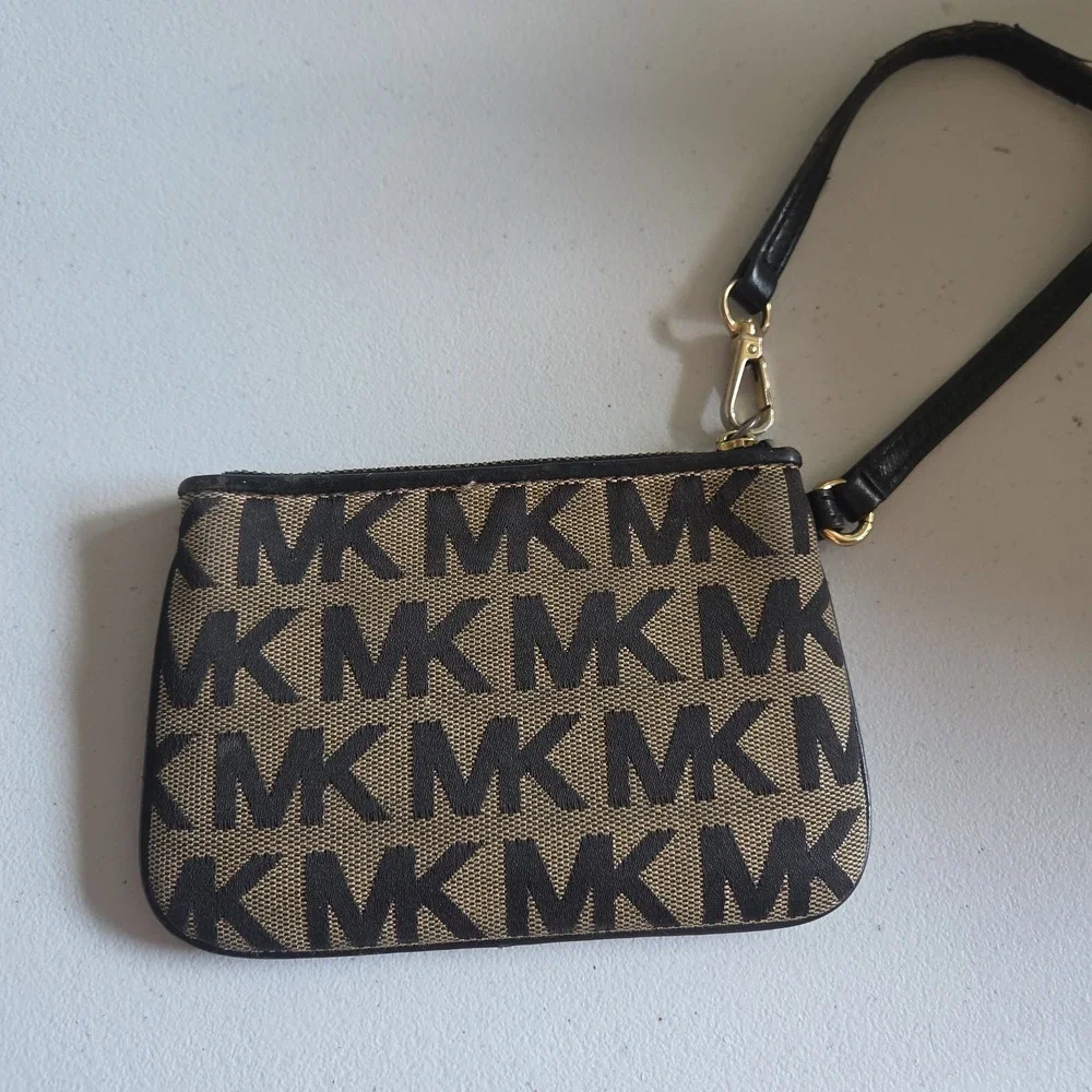 Michael Kors Monogram Brown/Tan Logo Wristlet Wallet Pouch